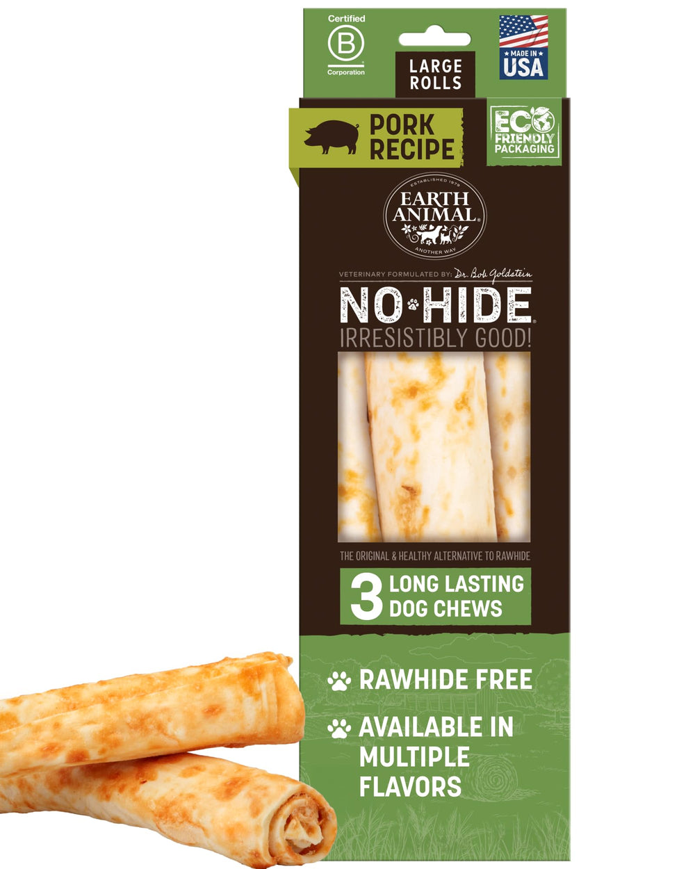 Earth Animal No Hide Chews: rollos grandes para perros grandes.
