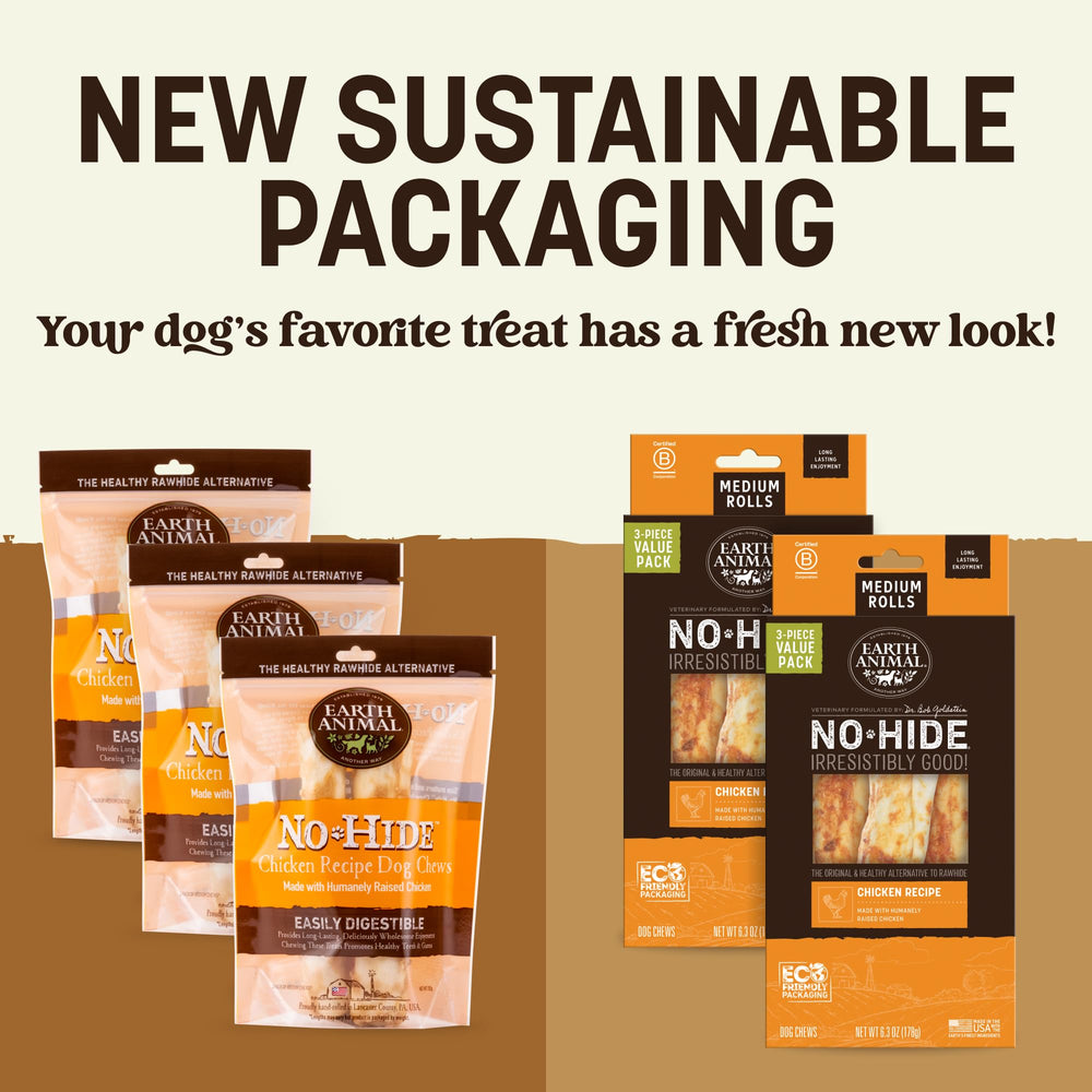 Earth Animal No Hide Chews: masticación segura sin cuero crudo para perros medianos.