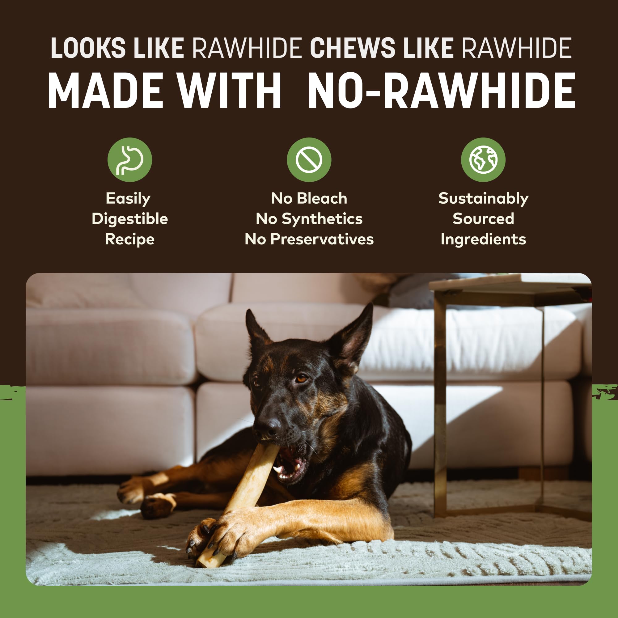 Earth Animal No Hide Chews: sin blanqueadores ni sintéticos.
