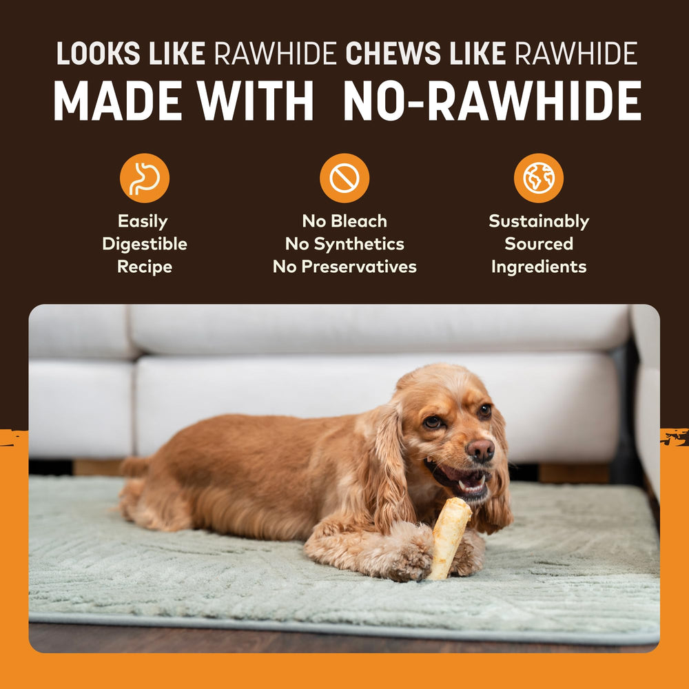 Earth Animal No Hide Chews, sin cuero crudo, alternativa segura para masticar.