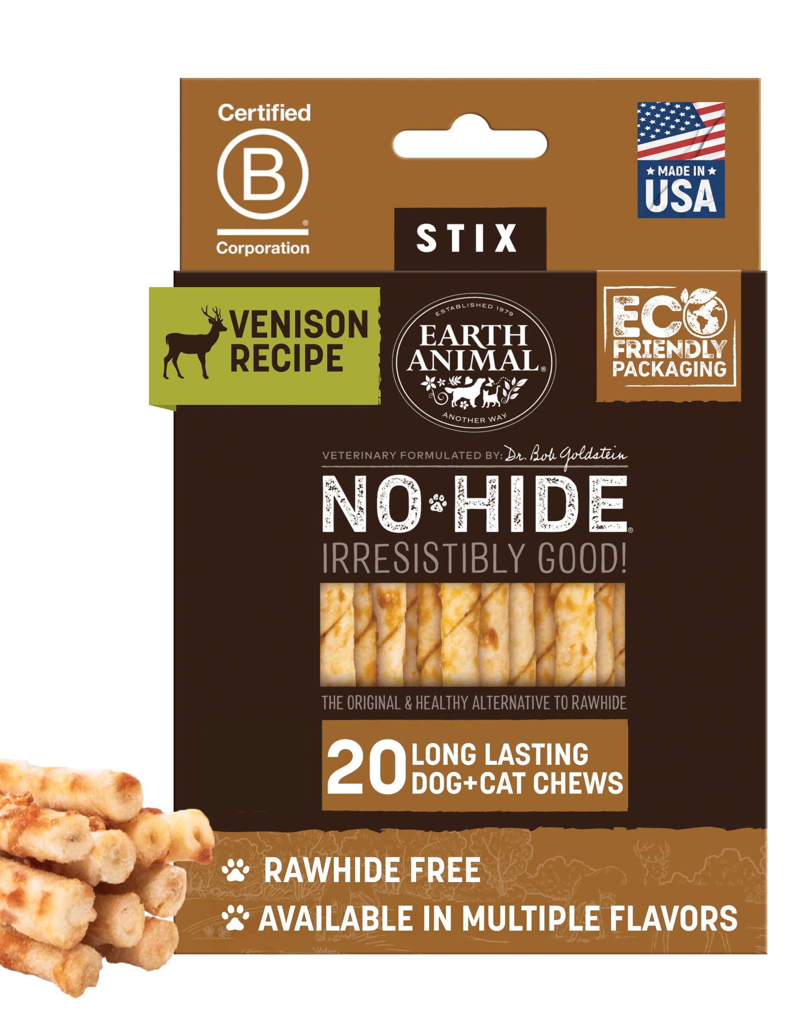 Earth Animal No Hide Stix ciervo duradero para masticar perros pequeños