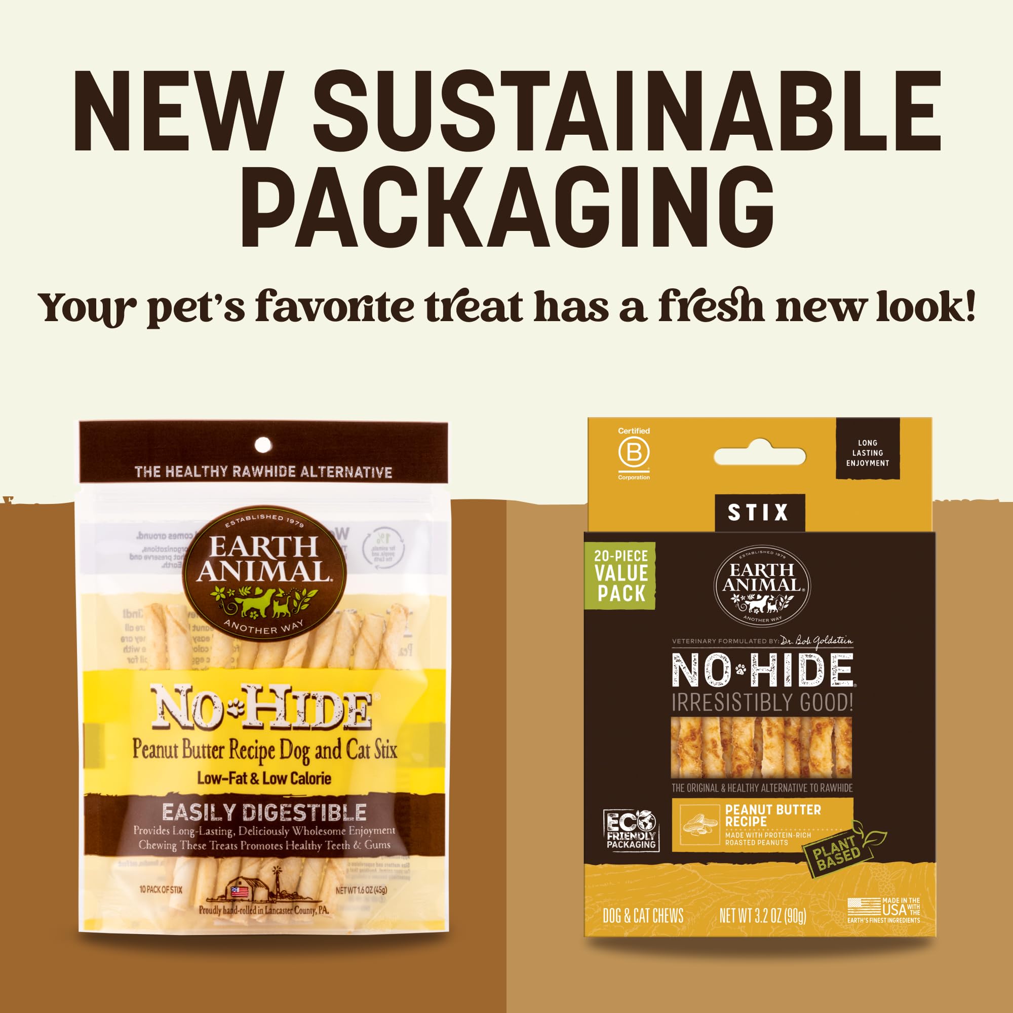 Earth Animal No-Hide Stix para gatos y perros pequeños, ingredientes simples para una experiencia natural.