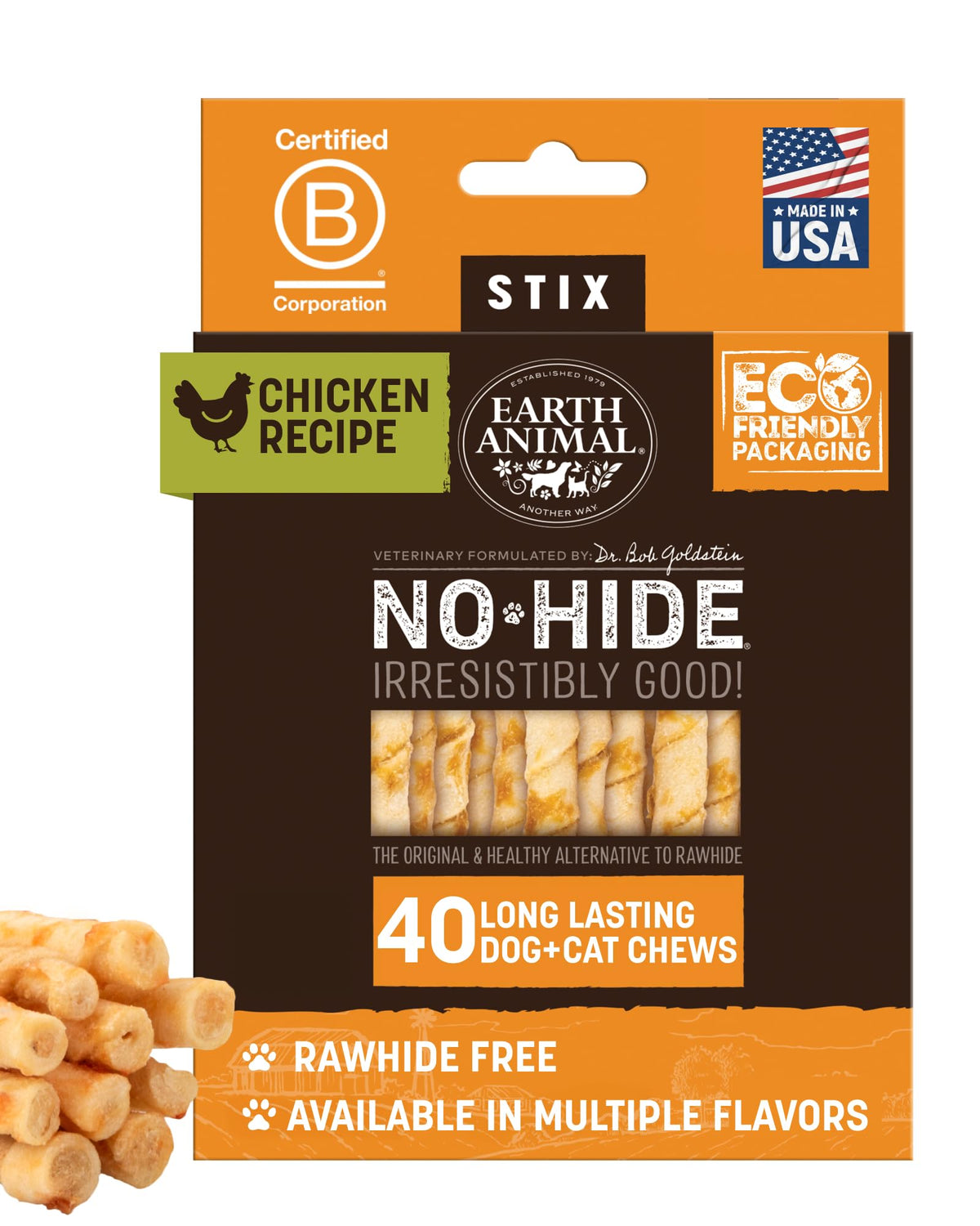 Earth Animal No Hide Stix, paquete de 40 piezas para perros pequeños