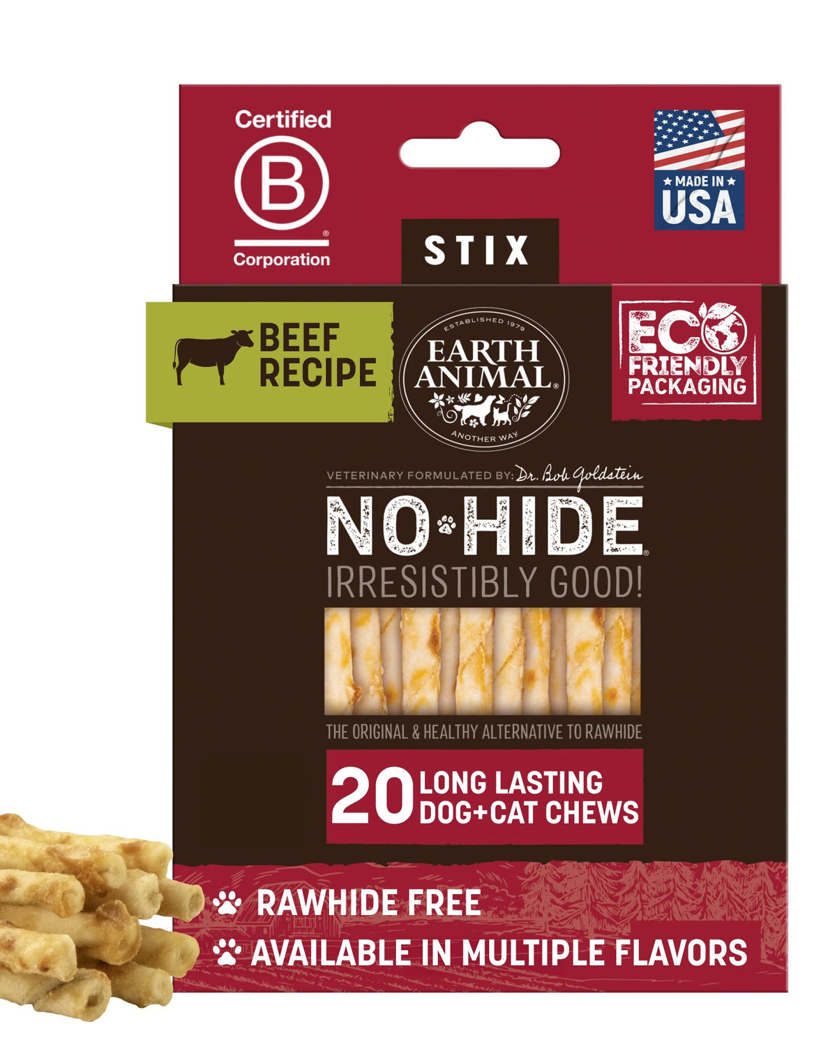 Earth Animal No Hide Stix: palitos pequeños para perros, masticables y fáciles para dientes sanos.