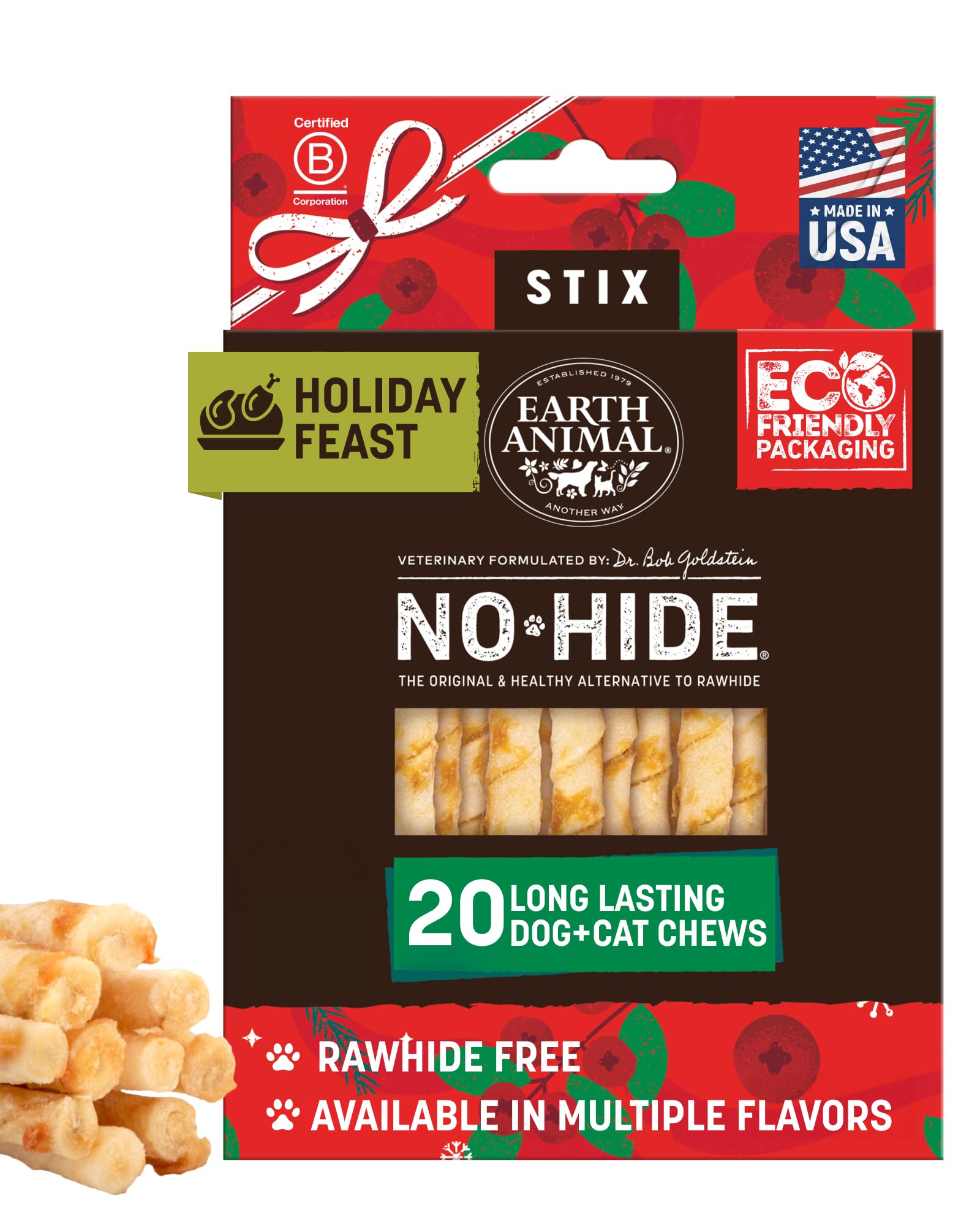 Earth Animal No Hide Stix: paquete de 20 unidades para perros pequeños.