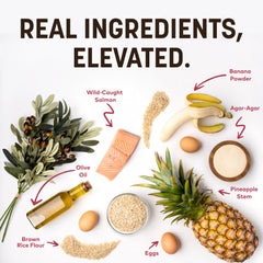 Ingredientes naturales: harina de arroz integral y salmón salvaje.