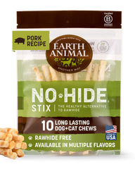 Earth Animal No Hide Stix textura cerdo, masticable para perros pequeños