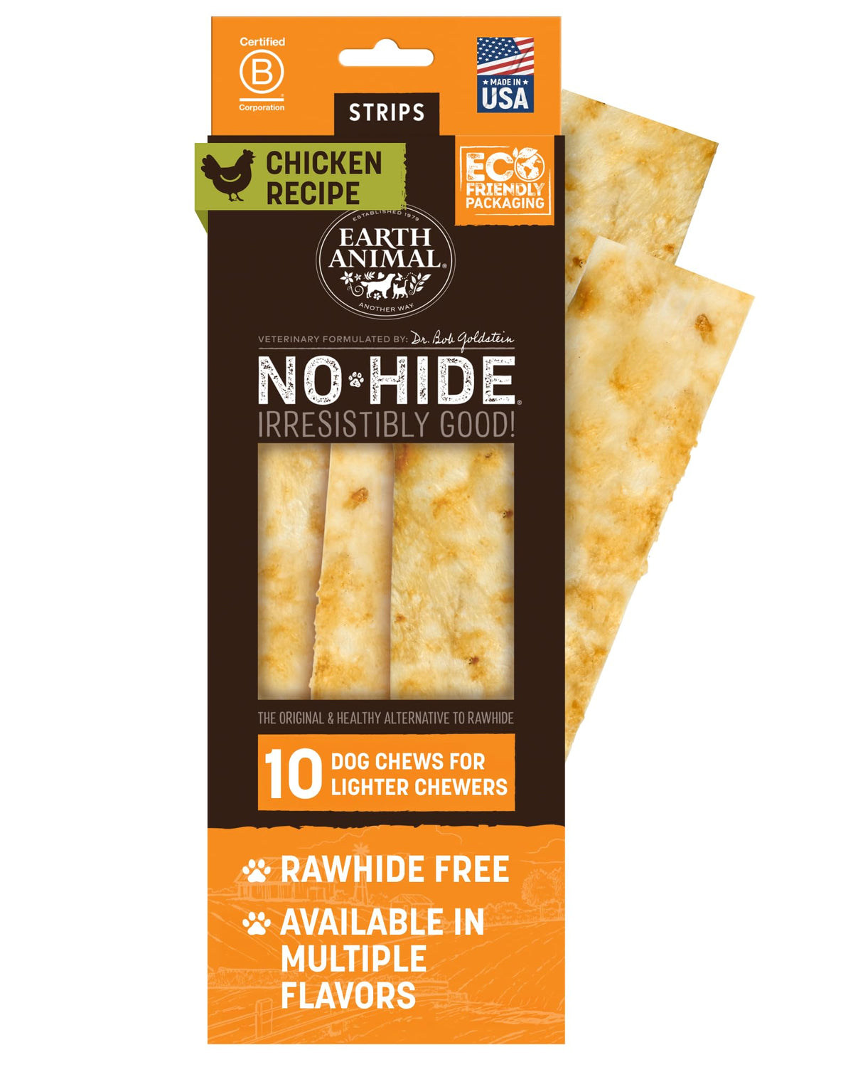 Earth Animal No Hide Strips: empaque de 10 unidades para meriendas seguras.