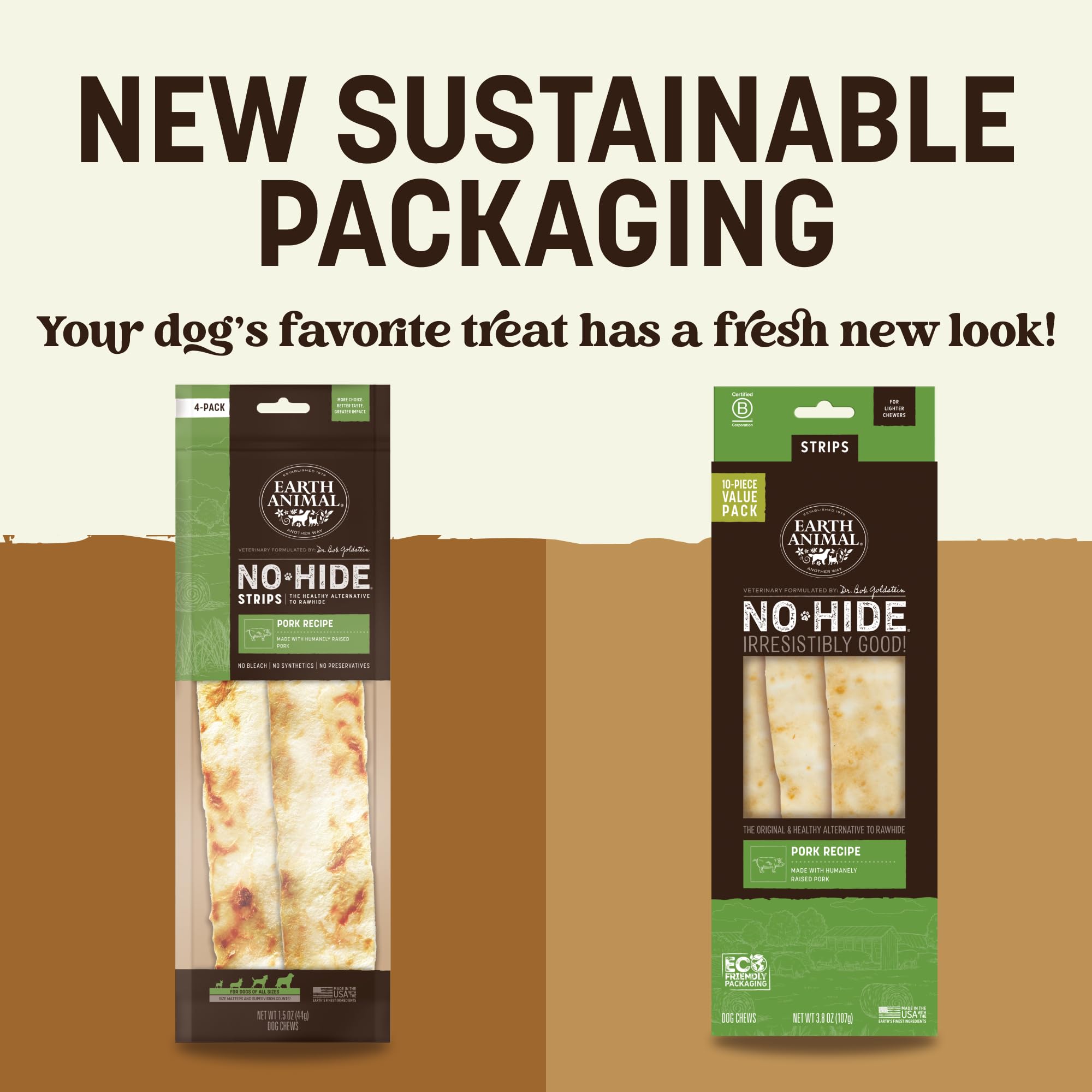 Earth Animal No-Hide Strips, para perros de todos tamaños, masticar con sabor a cerdo.