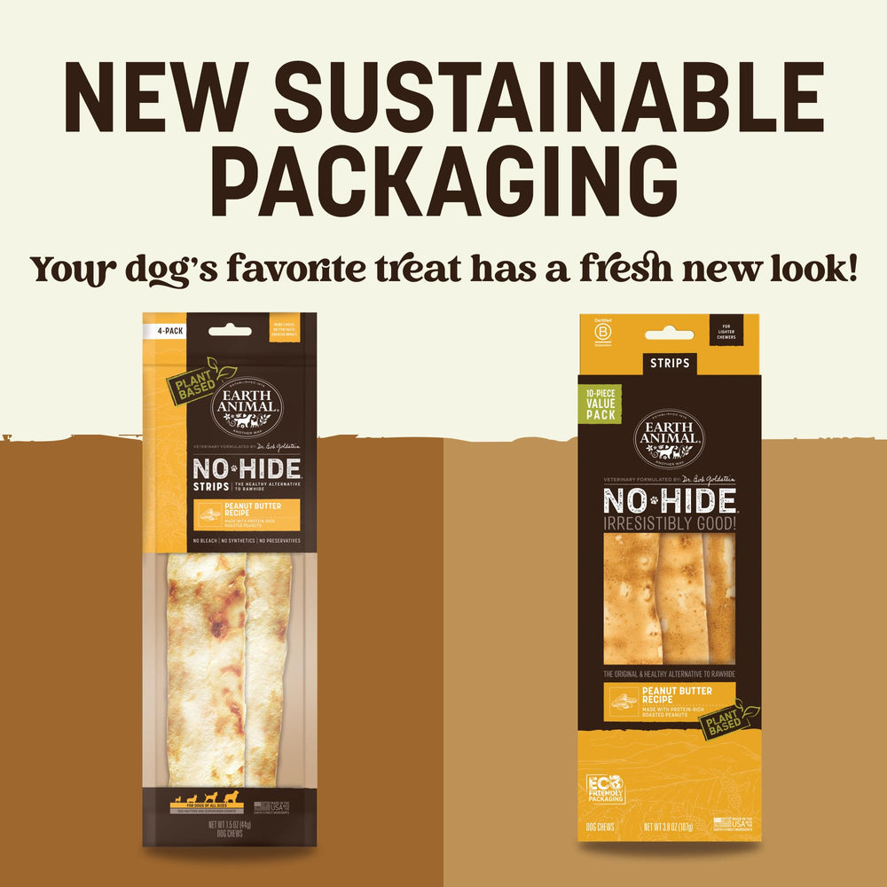 Earth Animal No Hide Strips, mantequilla de cacahuate, visual de snack delicioso para perros