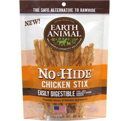 Earth Animal NoHide Stix pollo, masticación duradera para perros y apoyo dental suave.