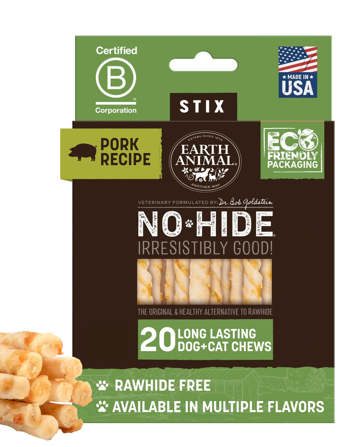 Earth Animal Palitos sin piel para perros pequeños, masticación duradera