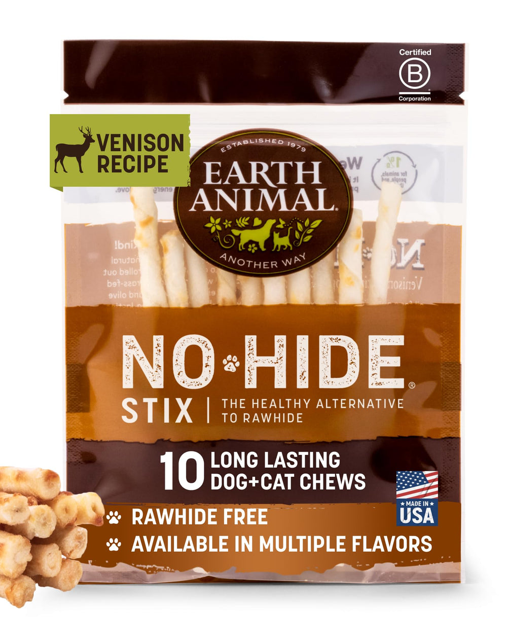 Earth Animal Palitos sin piel venado para perros pequeños, masticación duradera