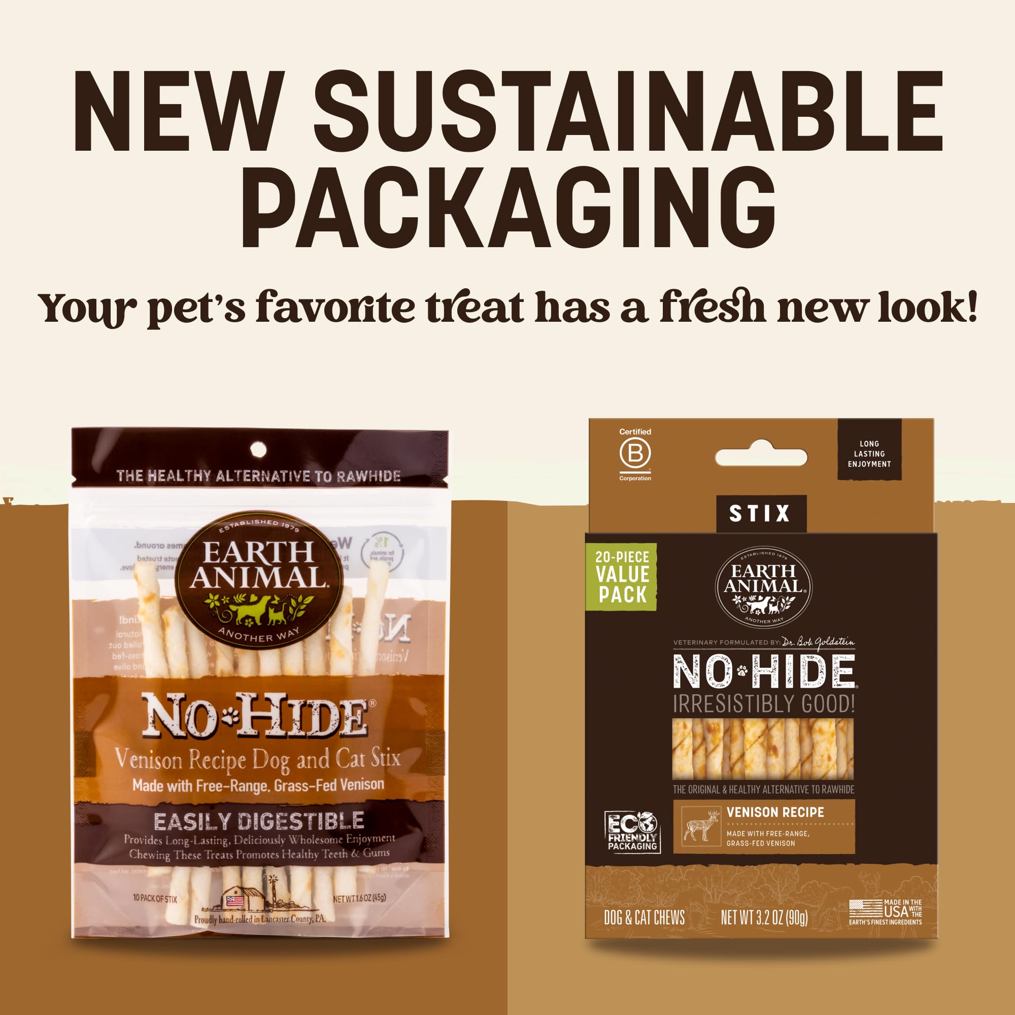 Earth Animal Palitos sin piel venado, snack premium para gatos y perros pequeños