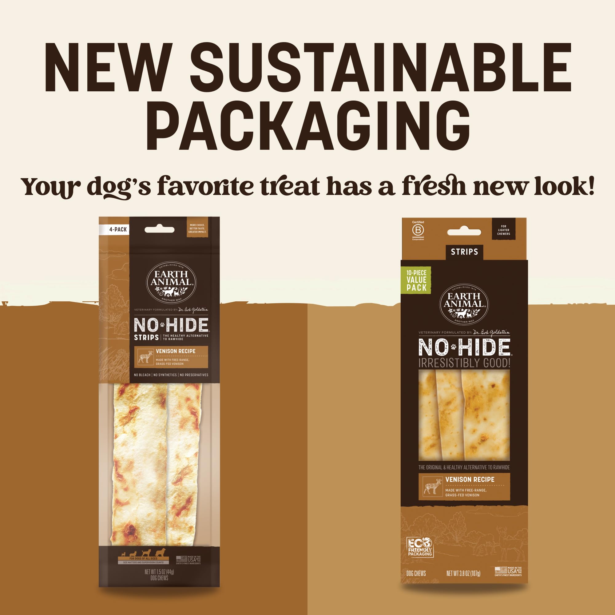 Earth Animal No Hide Strips presentación en caja de diez unidades, snack natural.