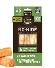 Earth Animal rollos sin cuero: cerdo para perros medianos, masticación duradera.