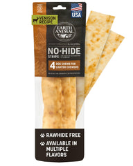 Earth Animal No Hide Strips venado, presentación compacta para snack rápido.