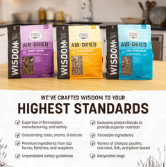 Earth Animal Wisdom, ingredientes clave marinos y terrestres, etiqueta en primer plano, proteínas de alta calidad.
