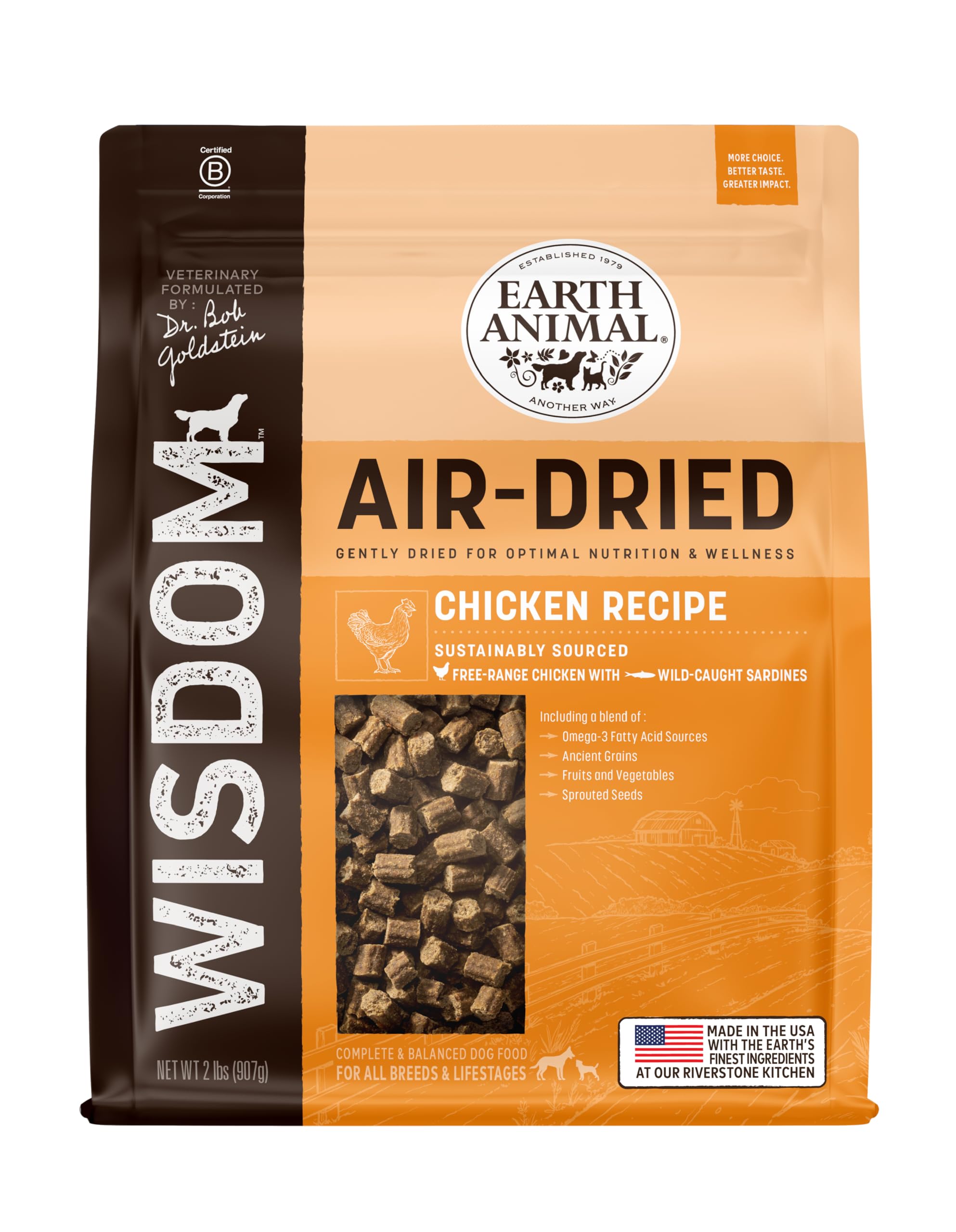 Earth Animal Wisdom: textura de secado al aire con pollo, ideal para perros exigentes