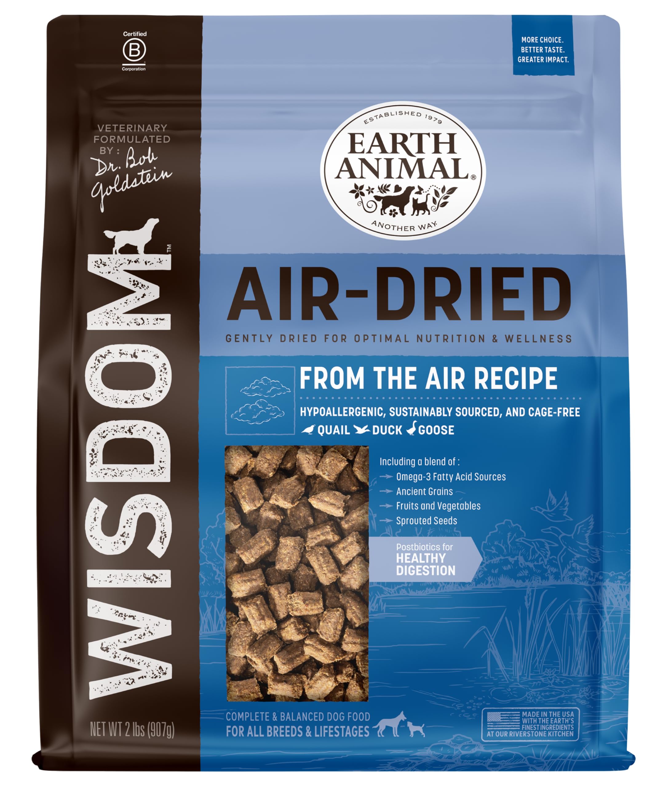 Earth Animal Wisdom alimento para perros, secado al aire, porciones fáciles