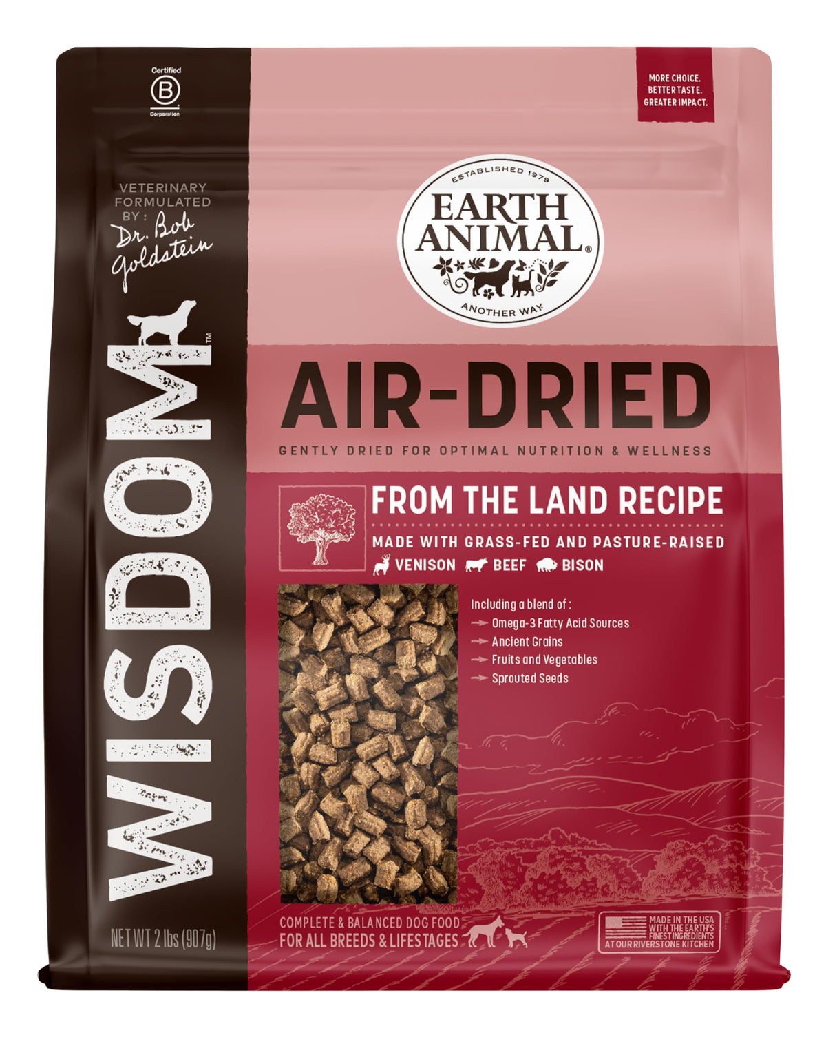 Earth Animal Wisdom bolsa de 2 libras en frente para alimentar fácilmente al perro