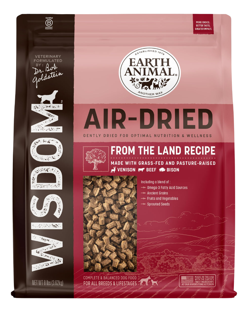 Earth Animal Wisdom: ingredientes de alta calidad visibles para perros de todas las edades