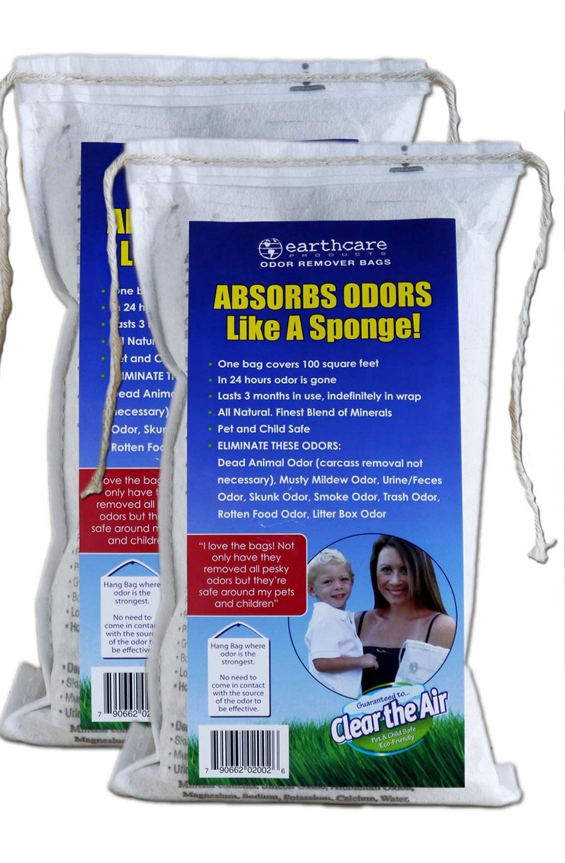 Earth Care bolsa eliminadora de olores para interiores, neutraliza olores de mascotas y del ambiente