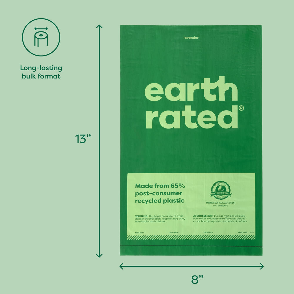 Material reciclado posconsumo (65%) en bolsas Earth Rated.