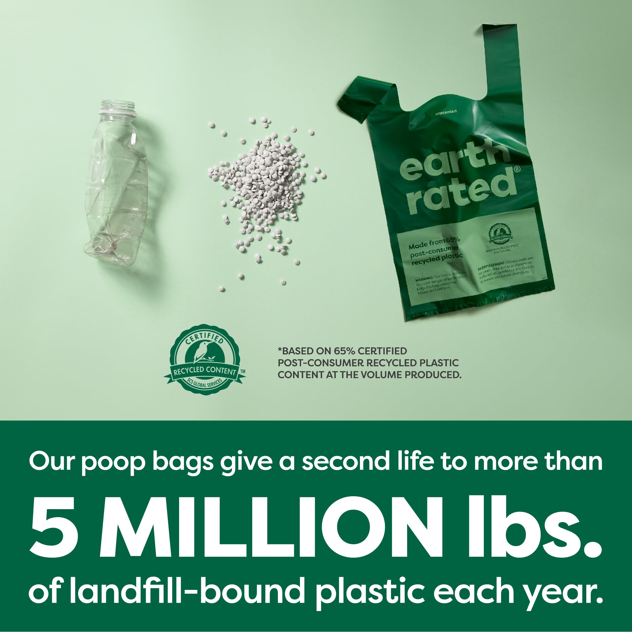 Earth Rated bolsas excrementos con asa, 65% plástico reciclado certificado
