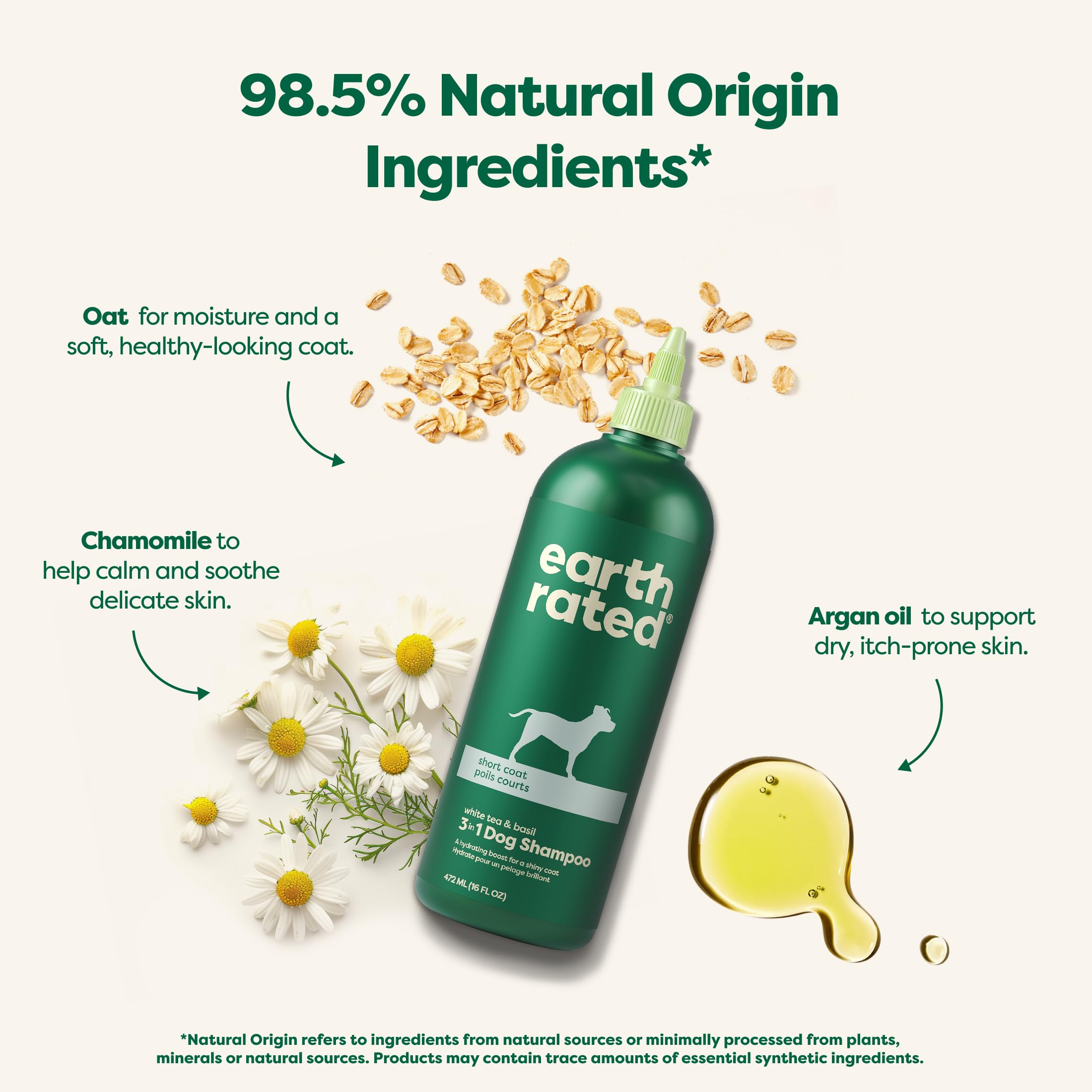 Earth Rated champú perro ingredientes argan avena hidrata la piel.