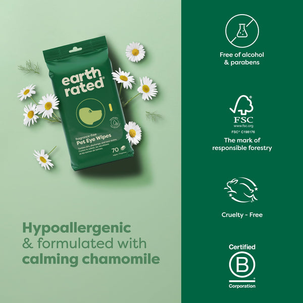 Earth Rated Eye Wipes con manzanilla para calmar la piel alrededor de los ojos