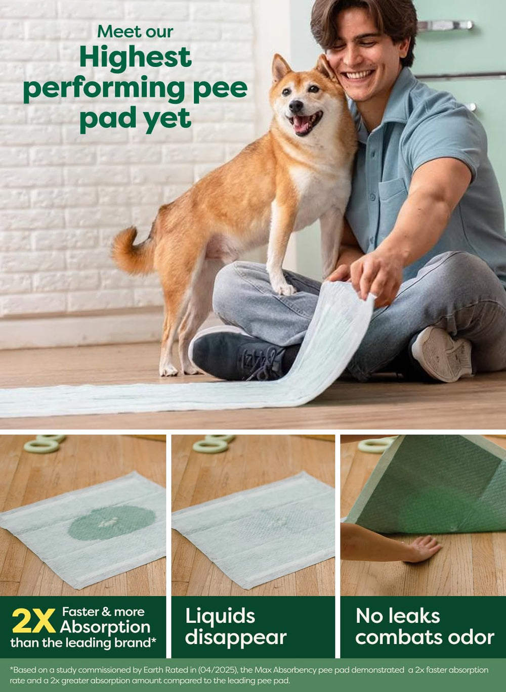 Earth Rated pads para cachorros con mayor absorción, requieren menos cambios.