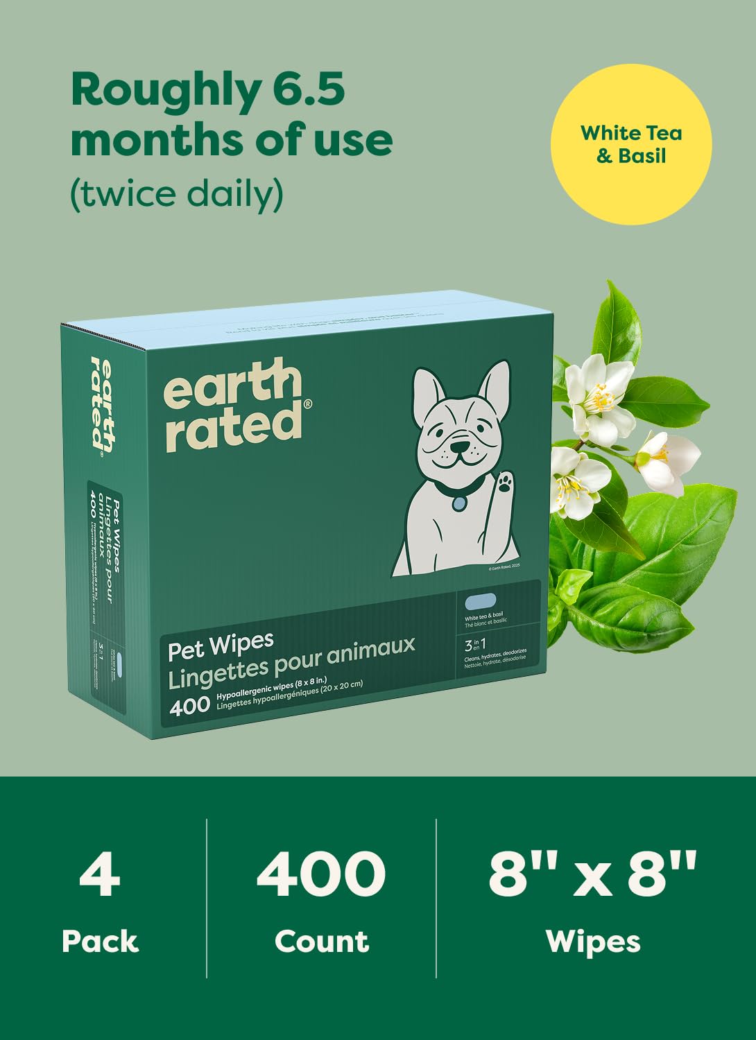 Earth Rated Pet Wipes envase nuevo que facilita su uso