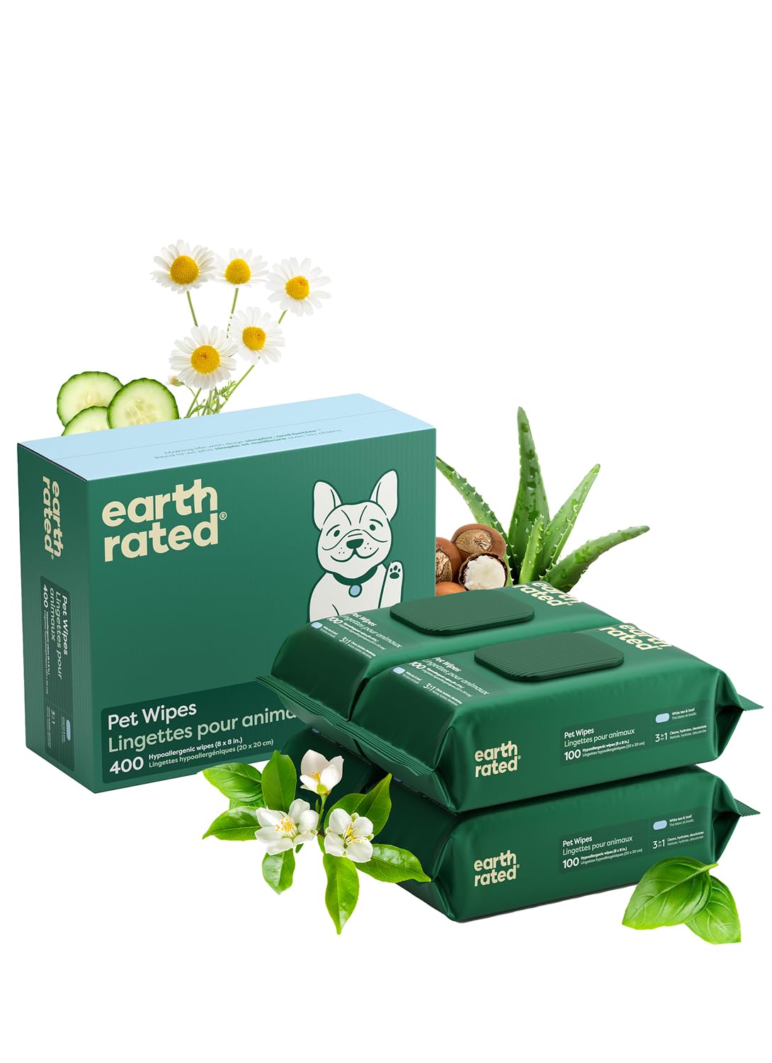 Earth Rated Pet Wipes limpieza texturizada de patas para uso diario