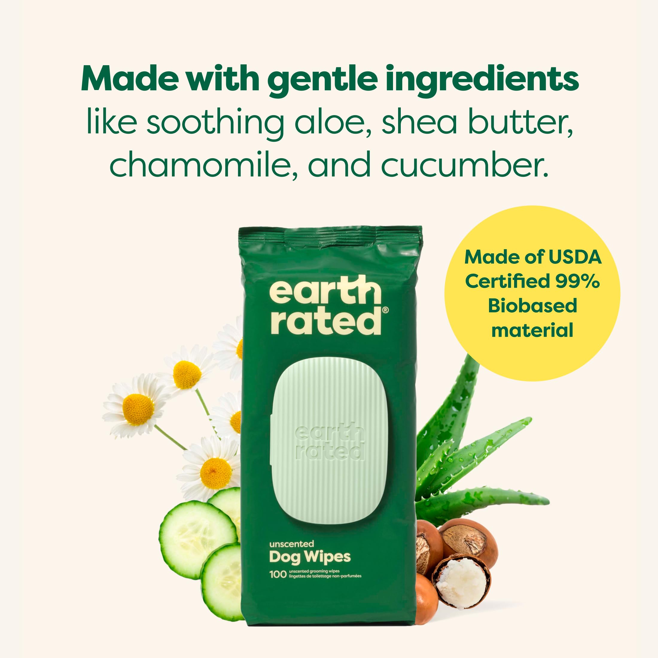Earth Rated: toallitas con aloe y karité para hidratación suave.