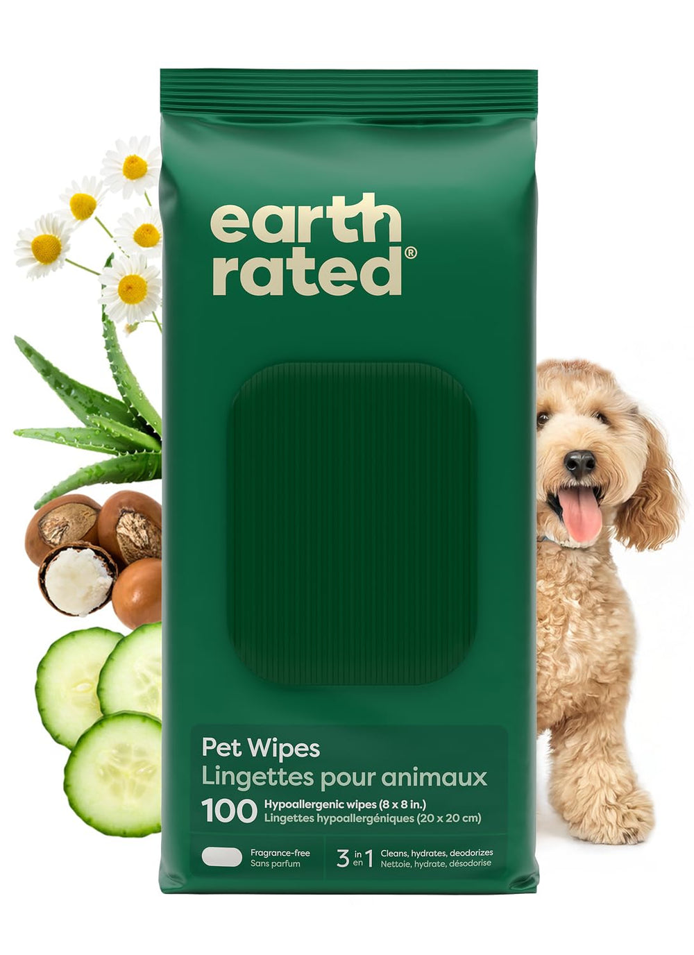 Earth Rated: toallitas para mascotas enfoque patas limpias tras el paseo.