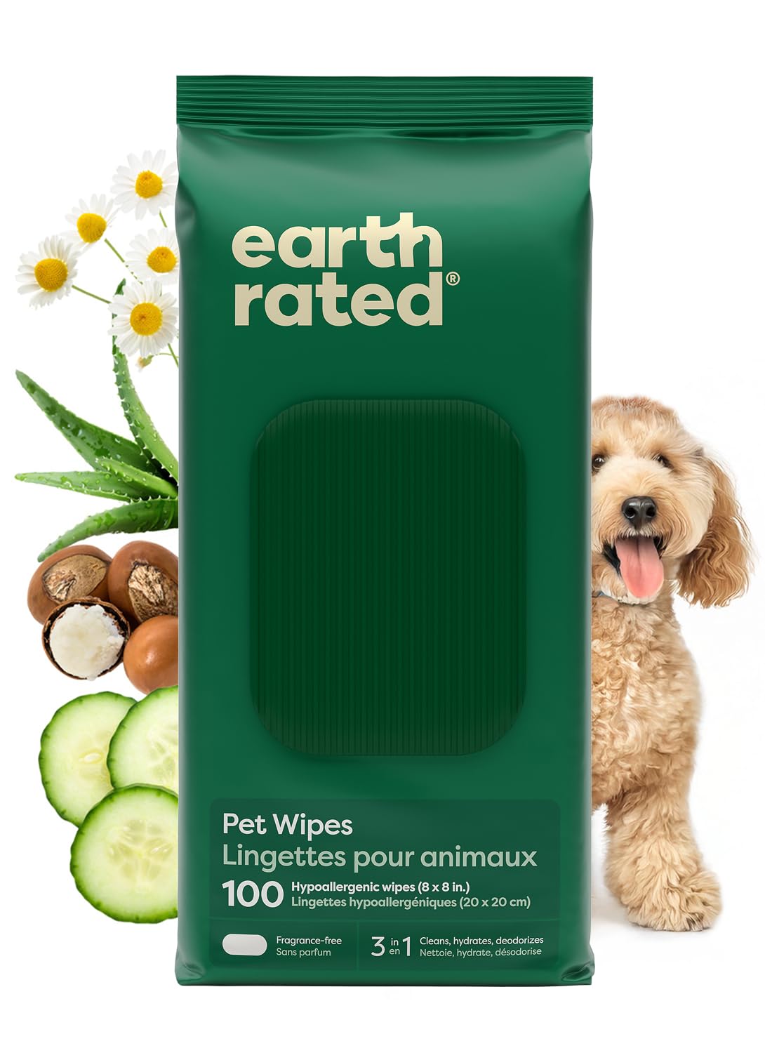 Earth Rated: toallitas para mascotas enfoque patas limpias tras el paseo.