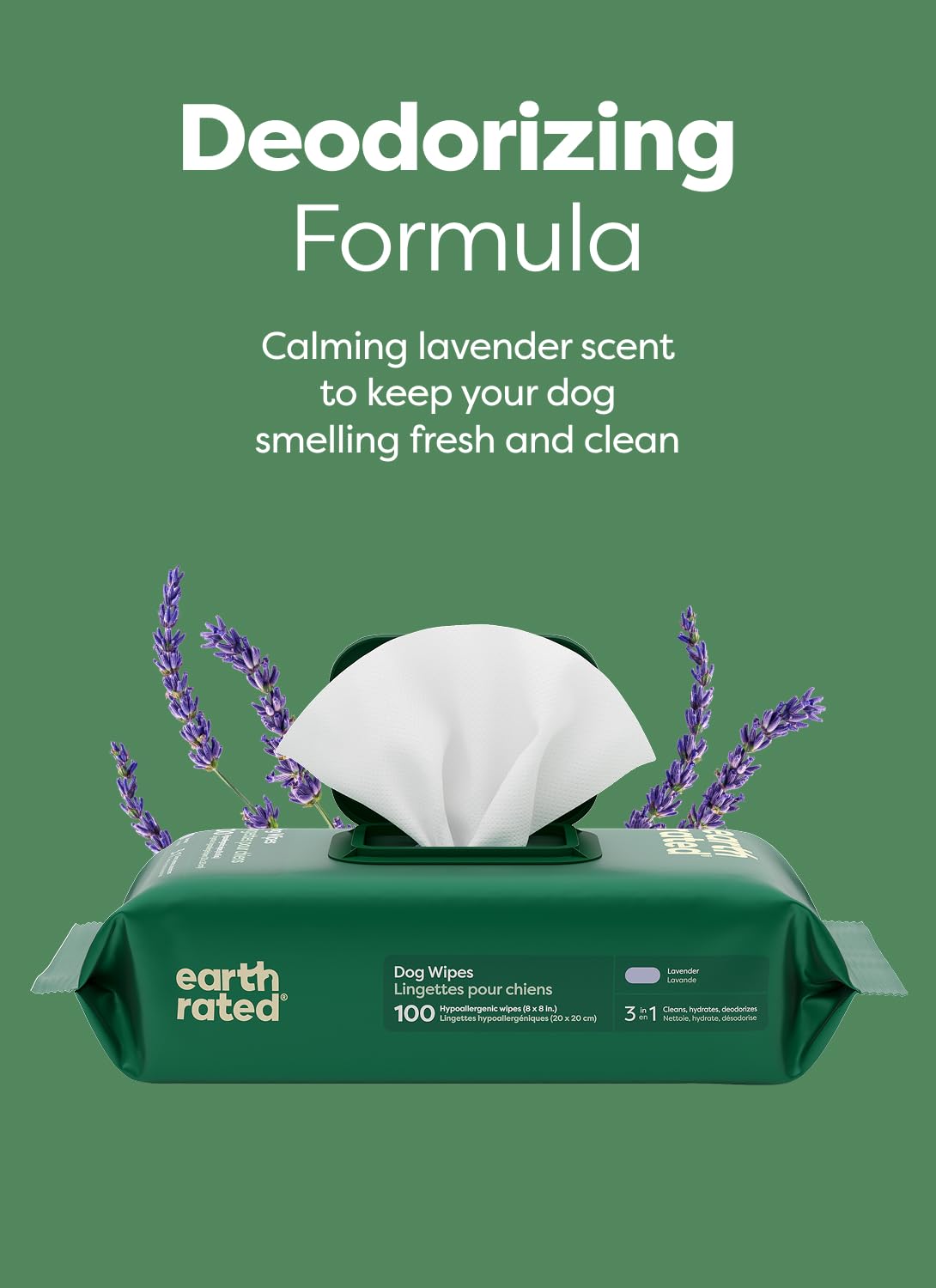 Earth Rated toallitas para perros, textura resistente para limpieza eficaz.