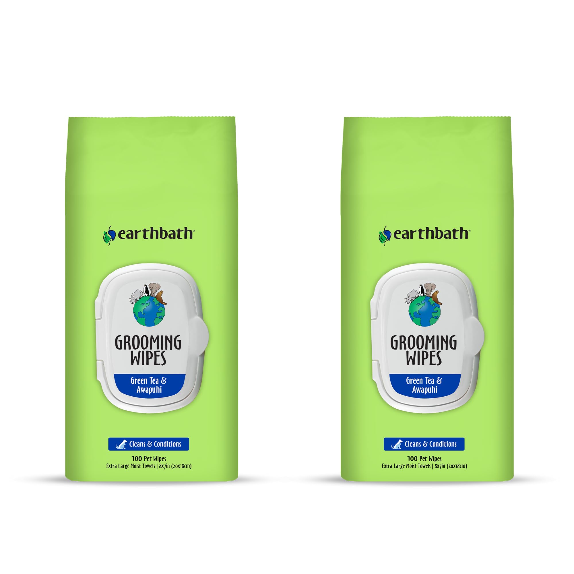 earthbath empaque de toallitas con té verde y awapuhi para limpieza suave del pelaje.