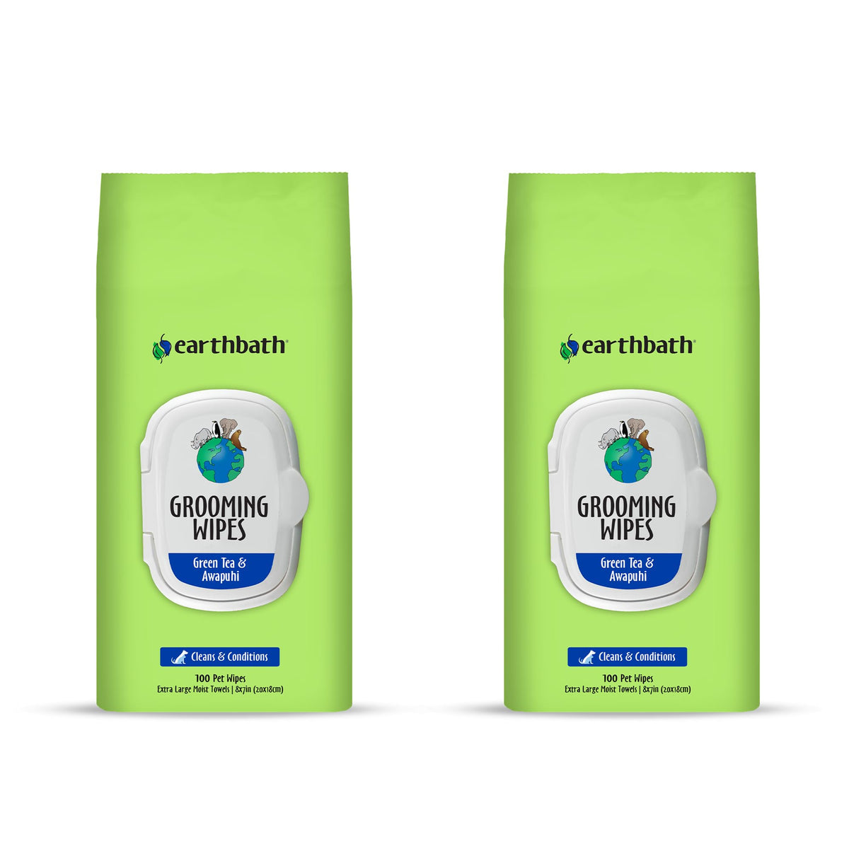earthbath empaque de toallitas con té verde y awapuhi para limpieza suave del pelaje.