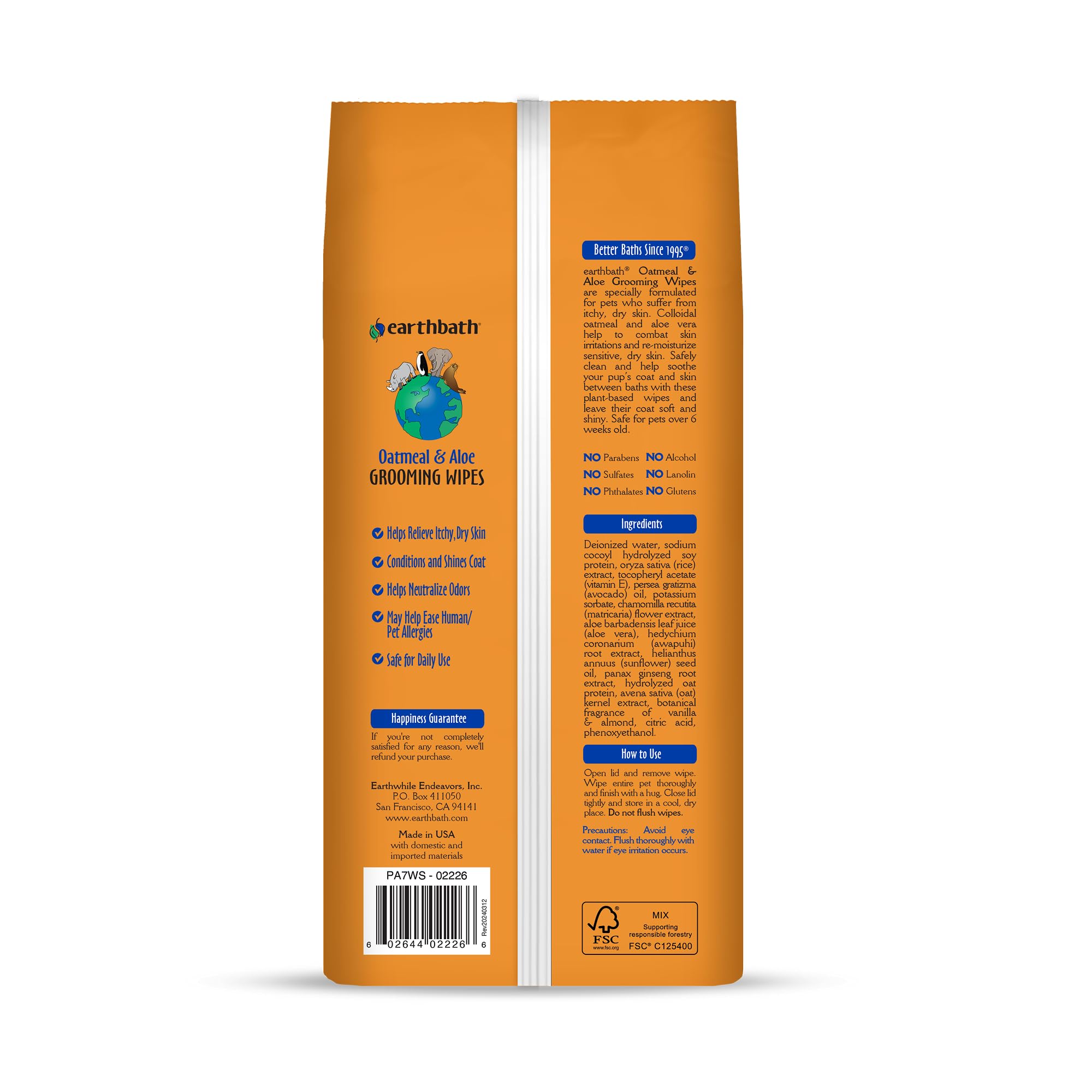Earthbath, toallitas para perros enfoque trasero, limpieza rápida e higiénica.