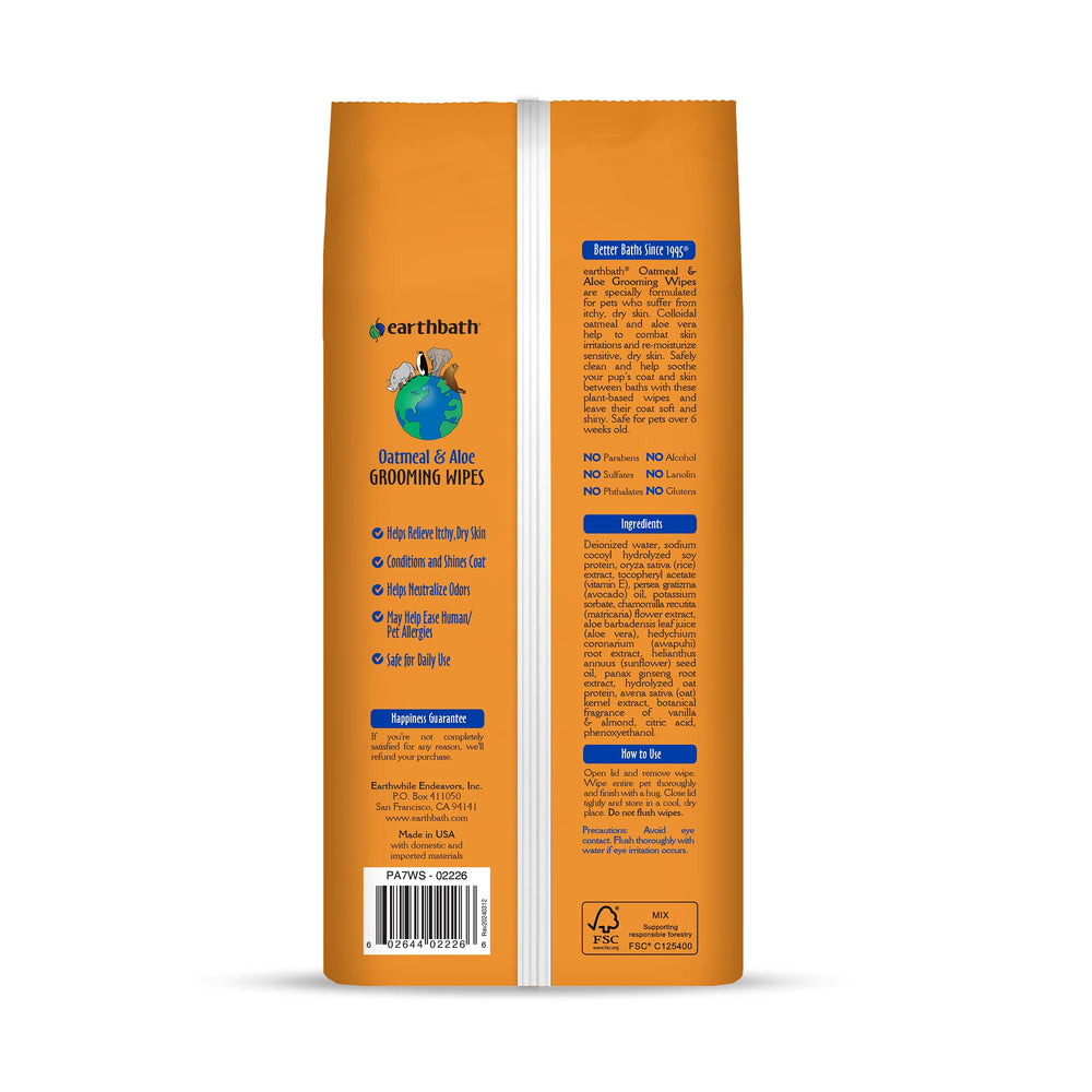 Earthbath, toallitas para perros enfoque trasero, limpieza rápida e higiénica.