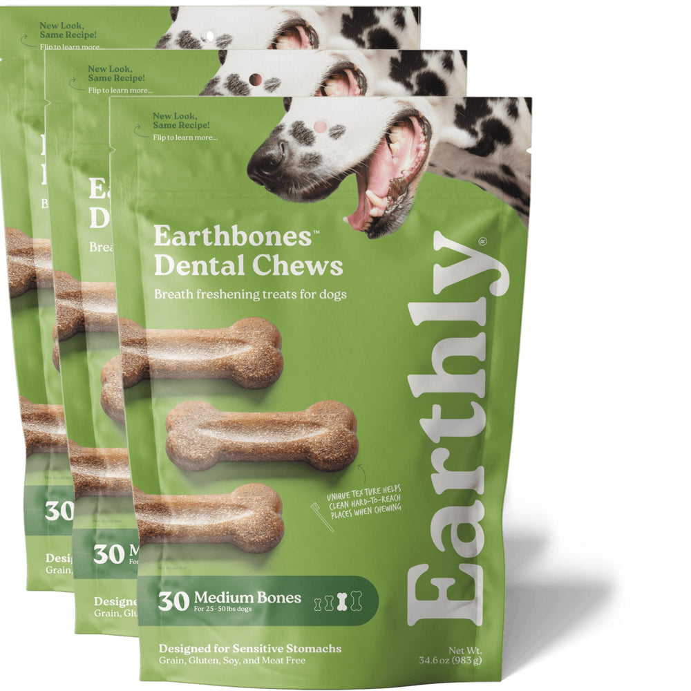 Earthbones bocadillos dentales para perro mediano: masticación agradable y limpieza dental