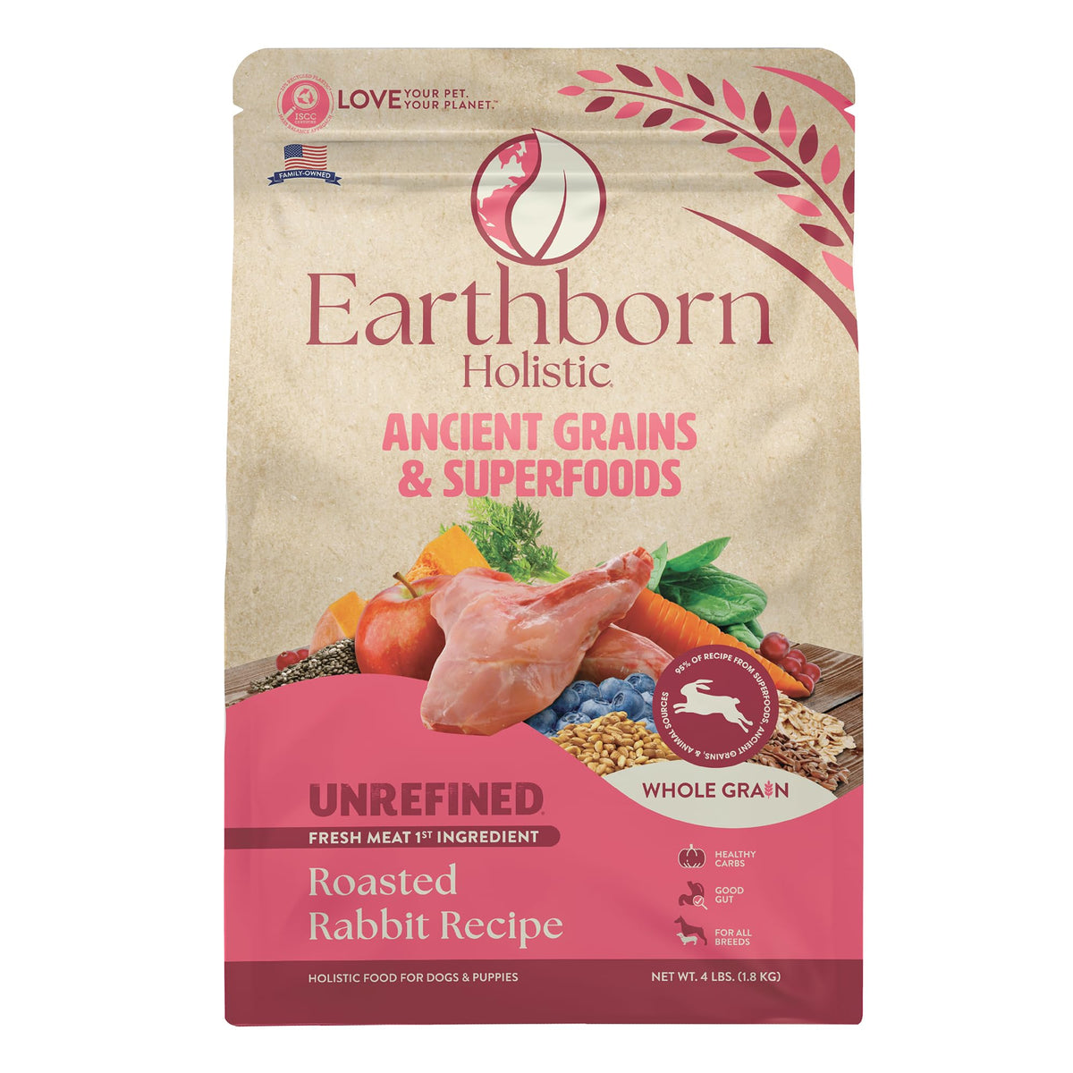 Earthborn Holistic conejo asado con granos antiguos para perros