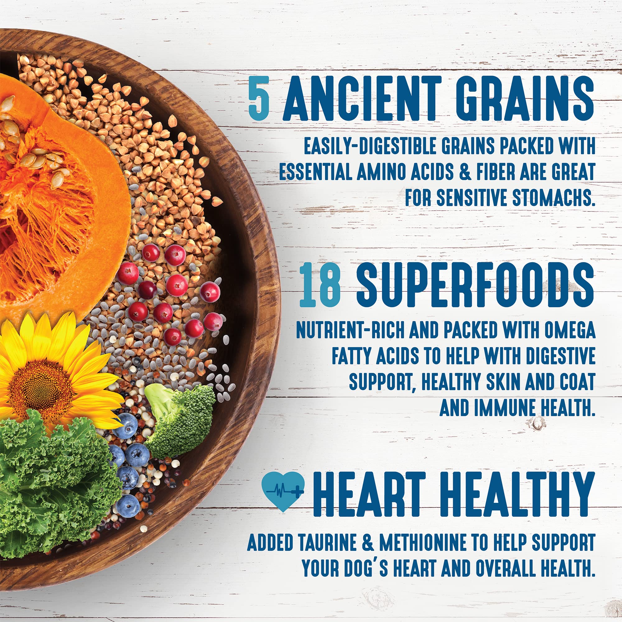 Earthborn Holistic grano antiguo chia, fibra y omega beneficios