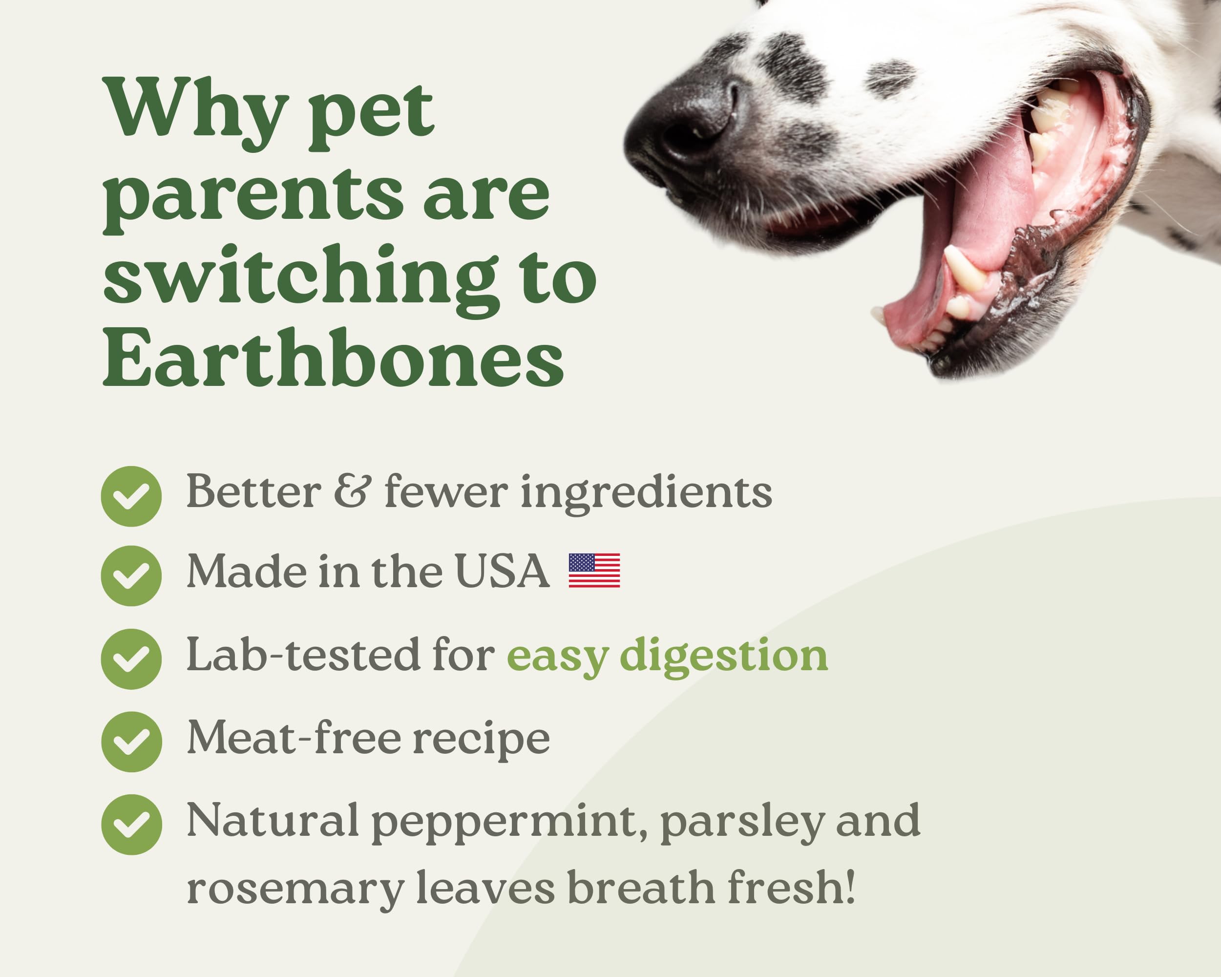 Aroma fresco de Earthbones Dental: snack que agrada a perros grandes