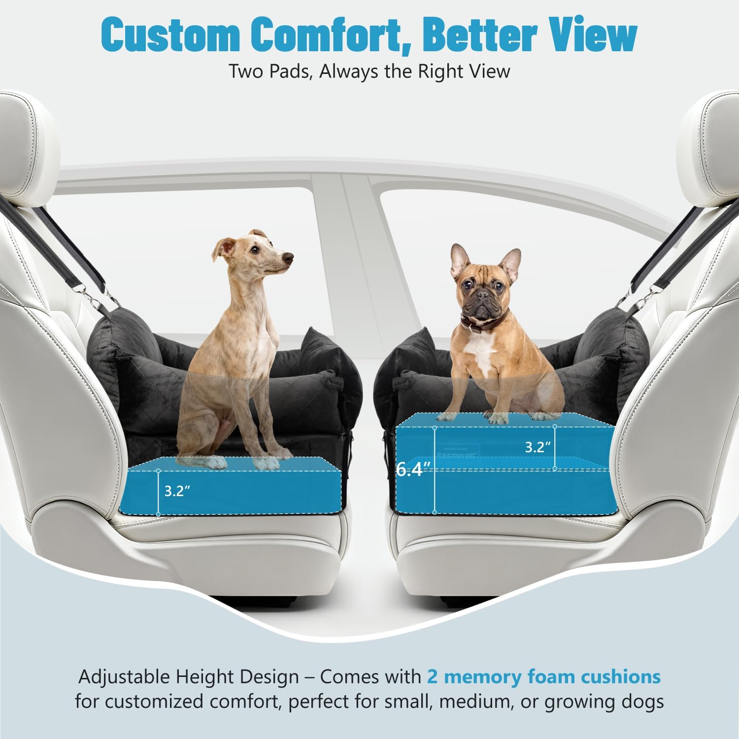 Cojines de memoria EASTBLUE para perro, altura ajustable para ver el paisaje.