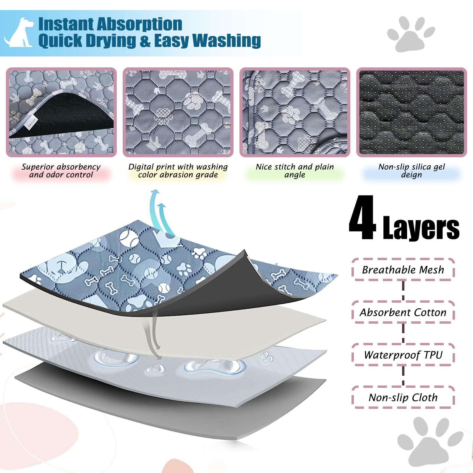 EasyDoller almohadilla lavable 20x28 gris, uso multipropósito en jaula para perros y coche.