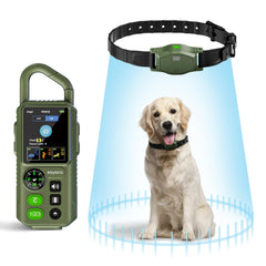 Cerca inalámbrica para perros de eayaco en oliva con collar cómodo y seguro.