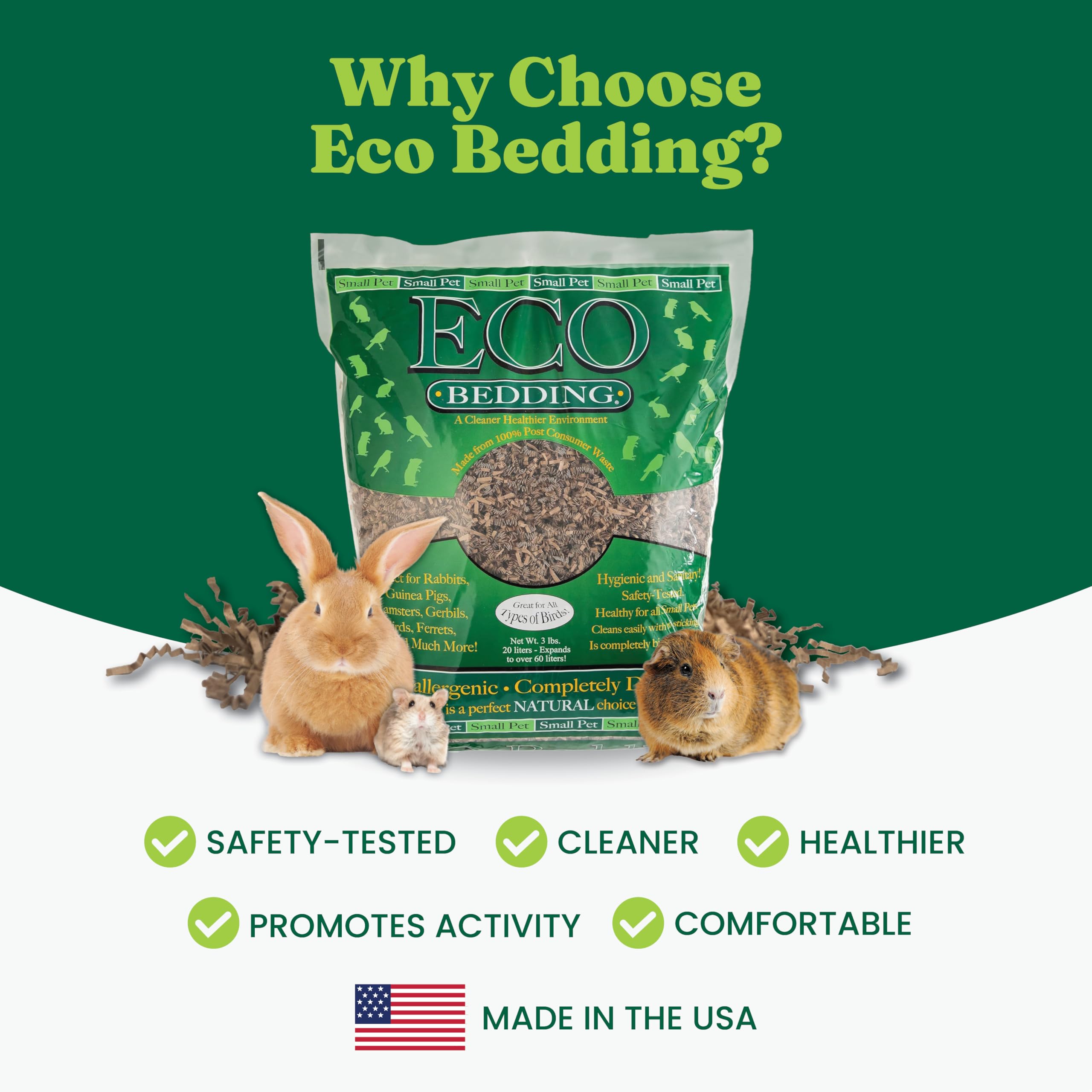 ECO BEDDING FiberCore apto para mascotas pequeñas y variedades.